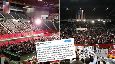 【有图无真相】特朗普斥责传媒用假照片抹黑，本来坐满支持者却现空凳