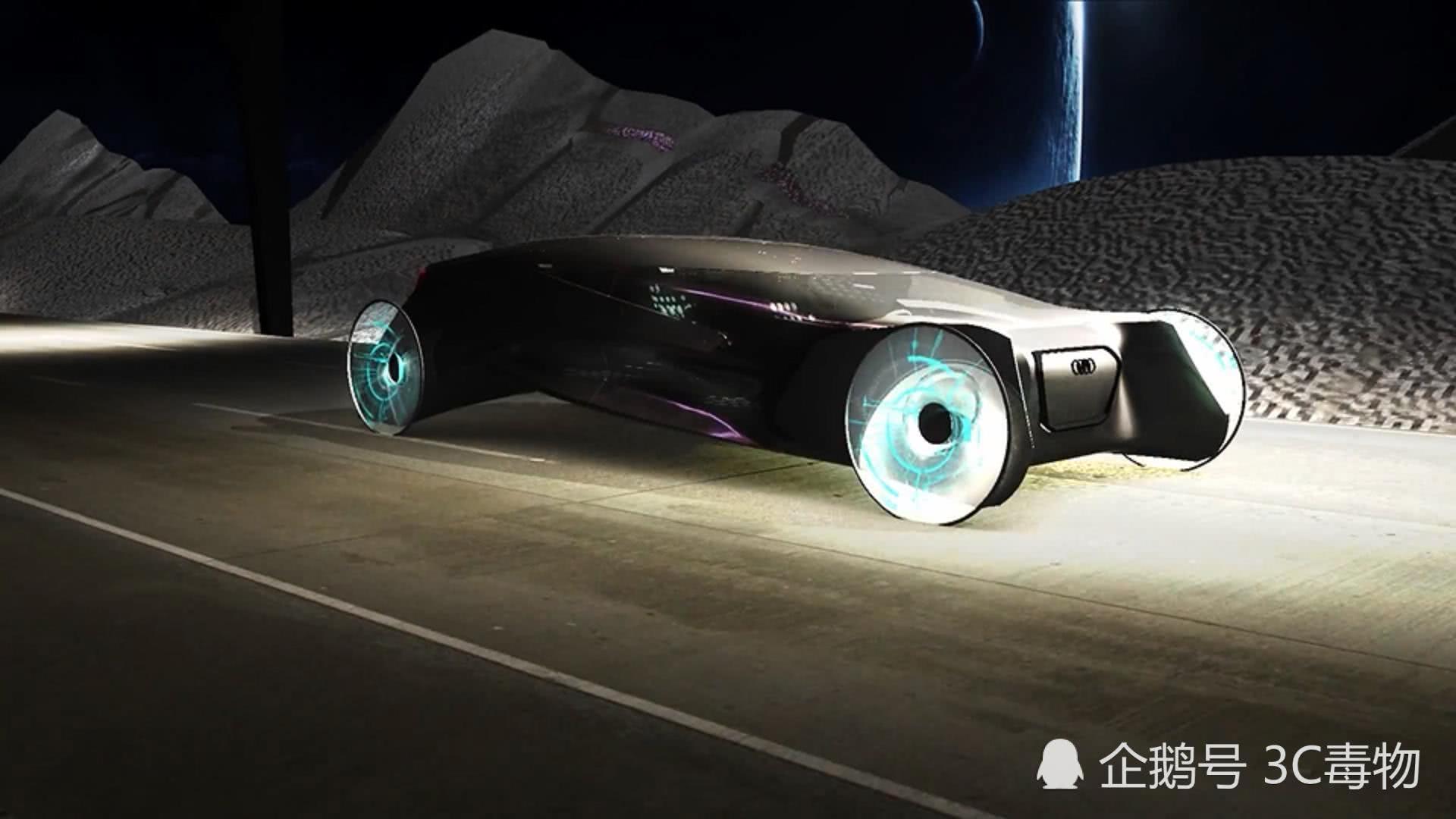 奥迪概念车渲染图：玻璃轮胎磁悬浮坐垫发动机设计在车顶