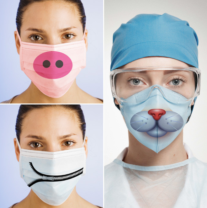将代表疾病、冷酷的医疗口罩化身成为有趣的面具