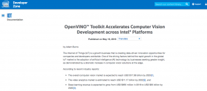 英特尔推出OpenVINO开发工具包，布局电脑视觉深度学习应用