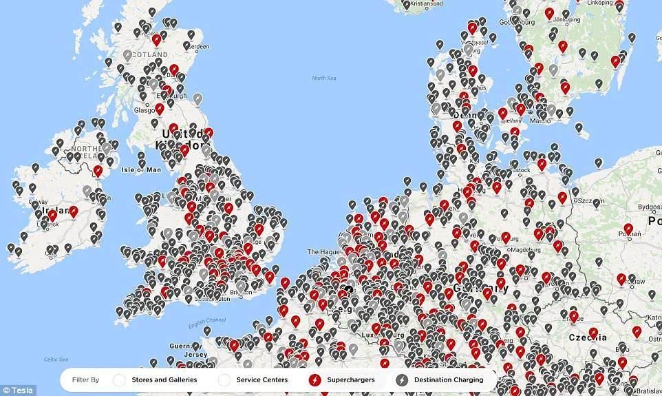 马斯克公布全球超级充电站地图：中美欧数量最多