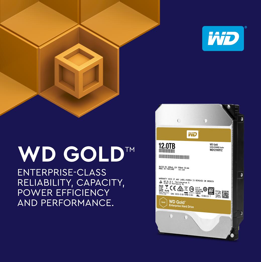 锁定企业大量资料与云储存市场，WD推出12TBWDGold硬盘
