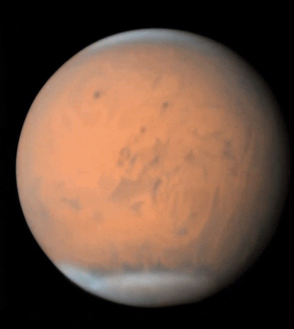 在这图片中 你可以看到火星上的巨大沙尘暴
