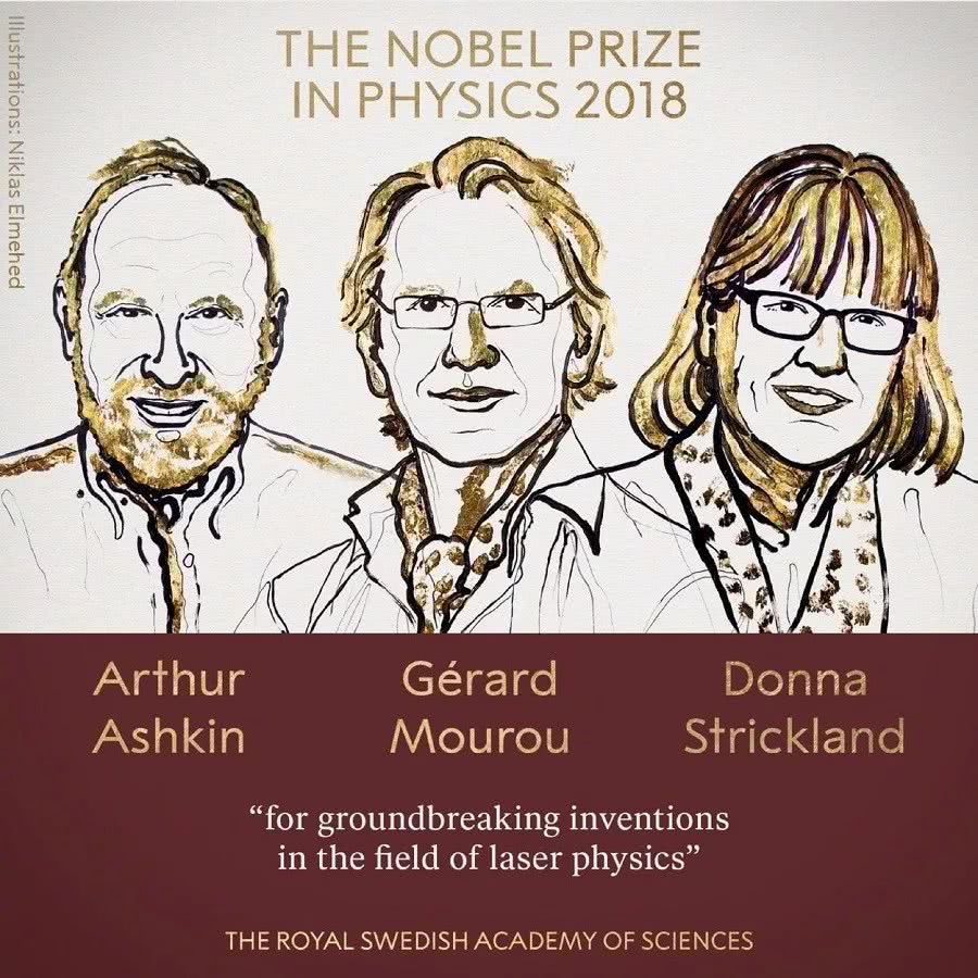 时隔55年 2018诺贝尔物理学奖迎来了史上第3位女性获得者 激光物理学三位科学家共享荣