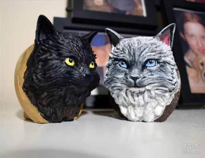美国设计师制作了这两款逼真的波斯猫3D打印头雕