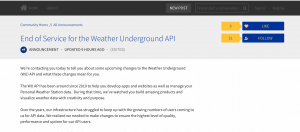 Weather Underground年底将停止气象API服务
