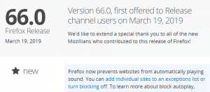 Firefox 66可为自动播放的影片内容消音、支援Windows Hello