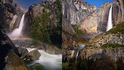 【罕见自然奇景】黑夜彩虹现身加州瀑布