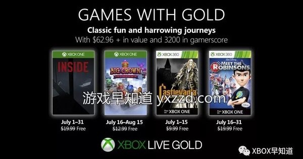 19年7月Xbox金会员免费游戏 《Inside》《巨型王冠:对决》《恶魔城：月下夜想曲》《拜见罗宾逊一家》_One