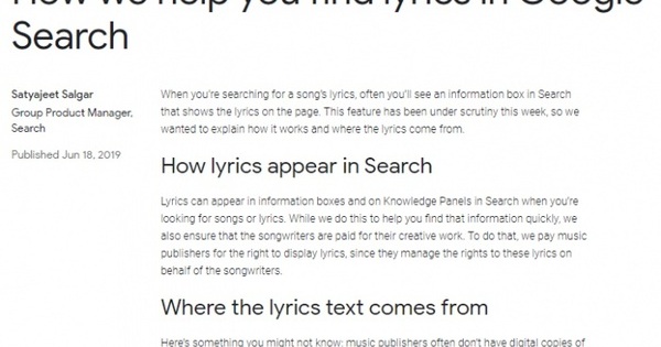 在Genius纠纷之后 Google回应称将列出歌词引用来源