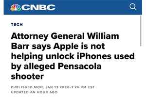 “硬刚”司法部： 苹果拒绝解锁佛罗里达州枪手…