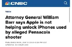 “硬刚”司法部： 苹果拒绝解锁佛罗里达州枪手…