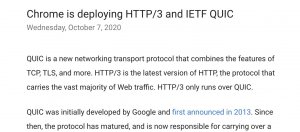 Chrome将启用IETF QUIC协定支援