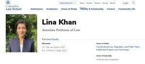 反垄断专家Lina Khan成为美国FTC最年轻的主席