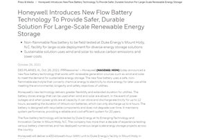 霍尼韦尔推出新型液流电池技术，放电时间可达 …