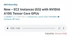 AWS发布搭载A10G GPU的EC2执行个体G5，机器学习效能是前一代3倍以上